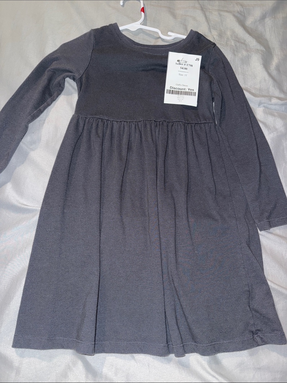 Kids Long Sleeve Casual Dress - Charcoal Gray